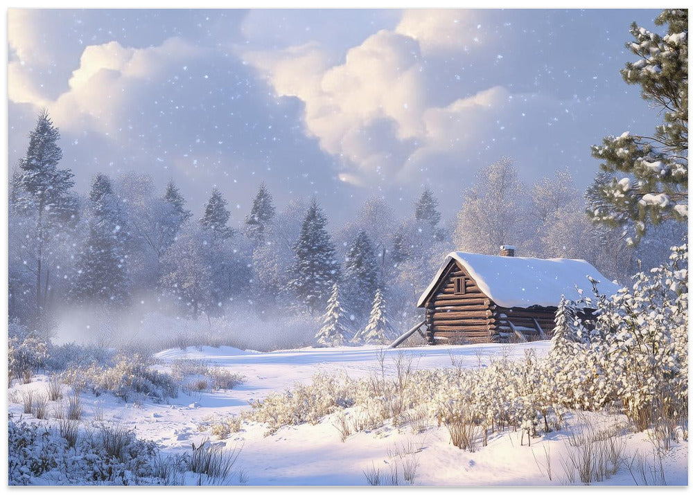 Cabin In Snowy Winter Landscape