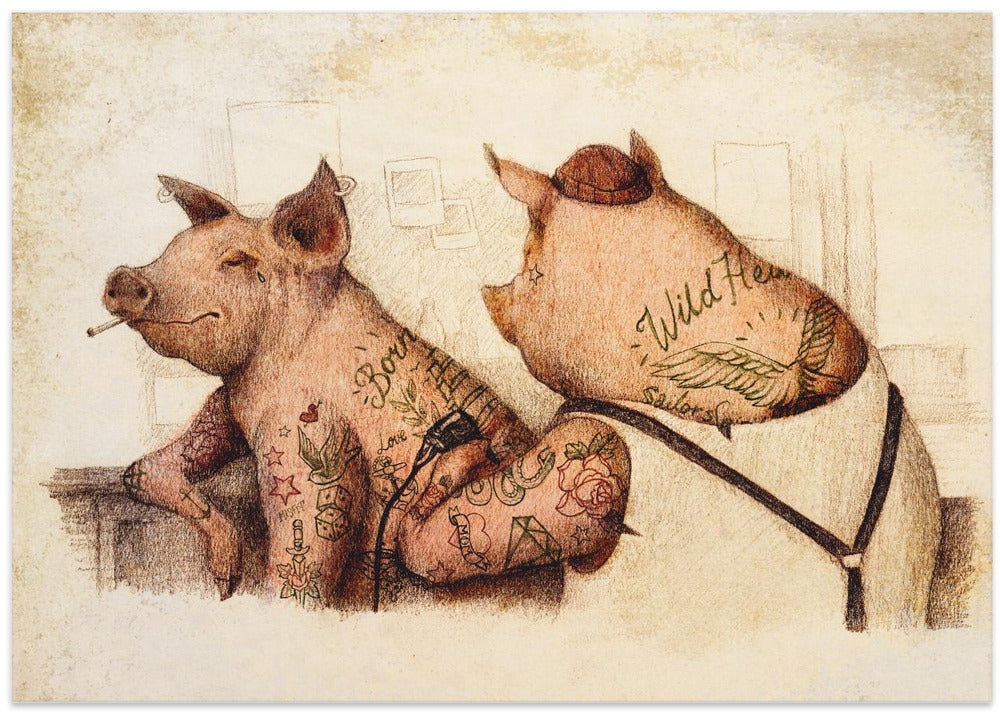 Tattooed Pigs In A Vintage Style