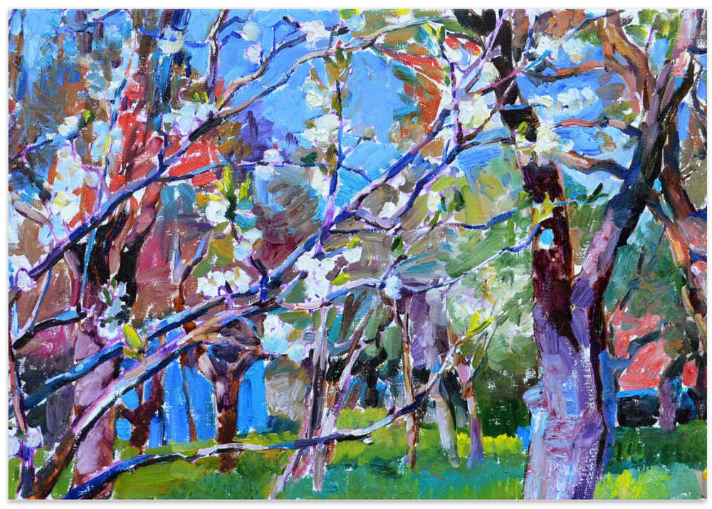 Spring Forest Scene With Blossoming Trees