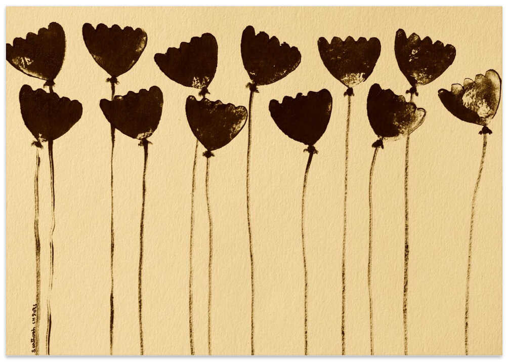 Monochrome Depiction Of Stylized Flowers