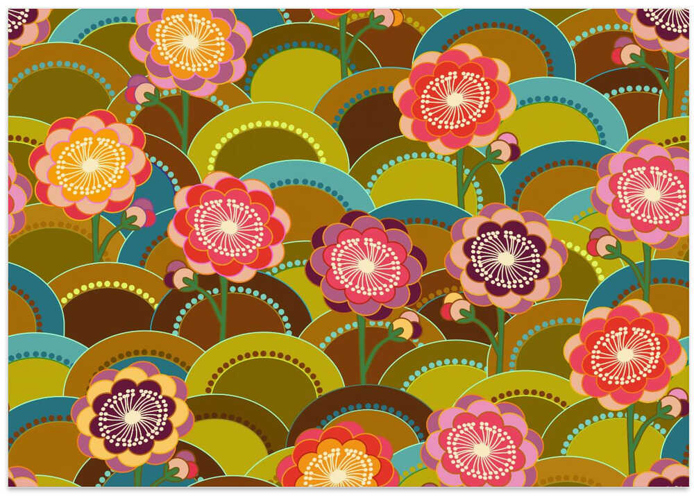 Colorful Flowers with Circles and Wave Design