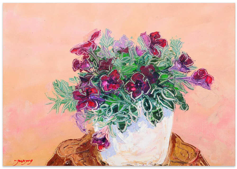 Purple Flowers In A White Vase