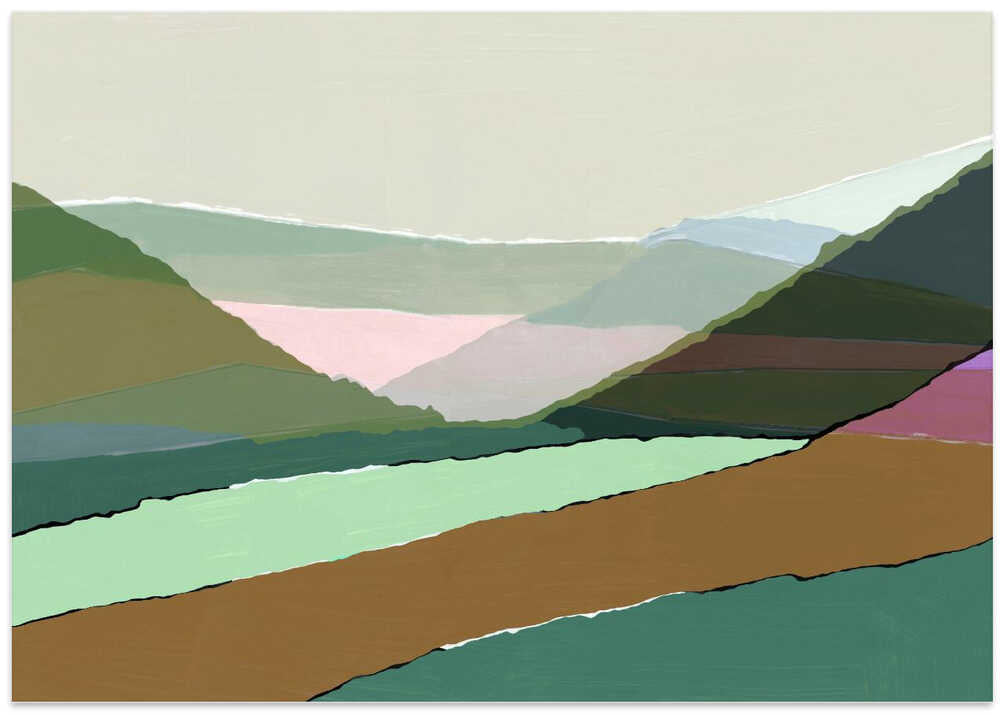 Layered Mountains And Valleys In Muted Earthy Tones