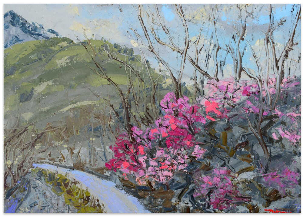 Azaleas Blooming On the Mountain Oil On Canvas