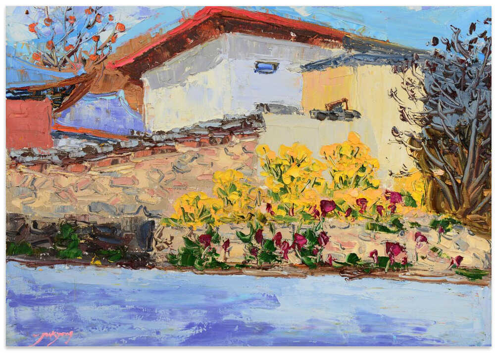 Chrysanthemums Blooming Under the Wall