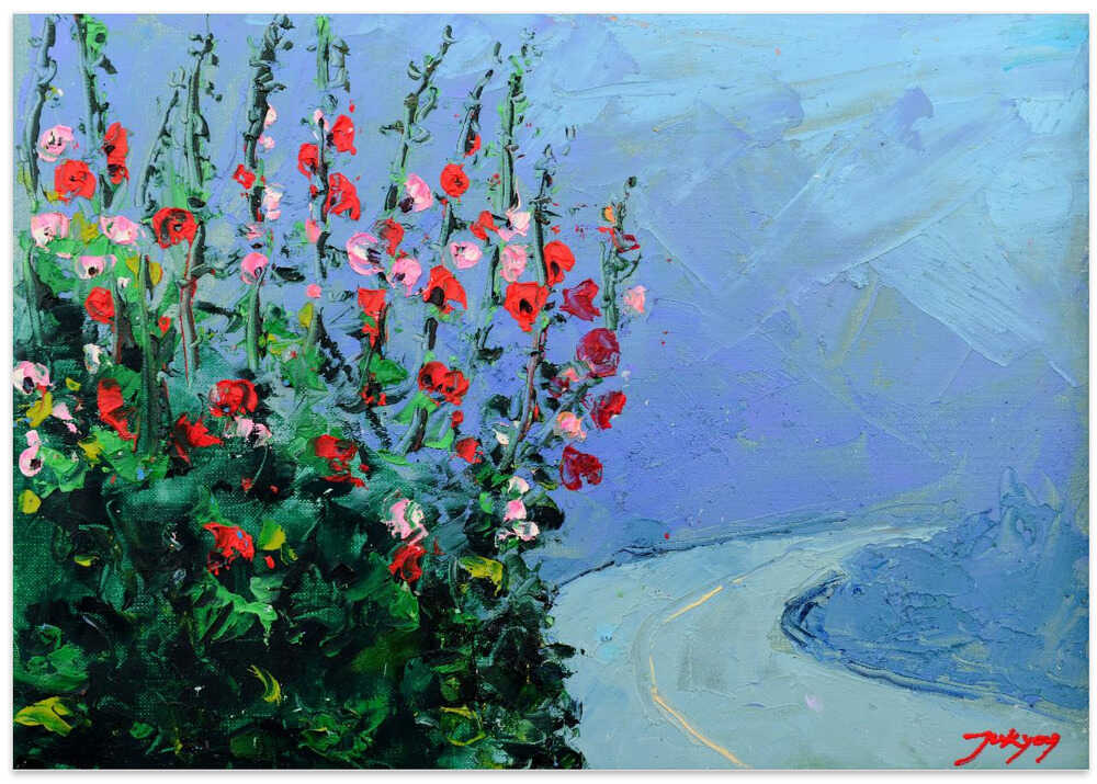 Hollyhock Oil On Canvas