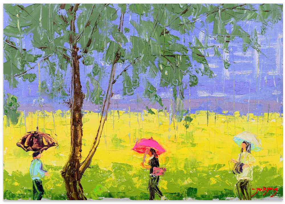 Rape Flower Landscape On A Rainy Day