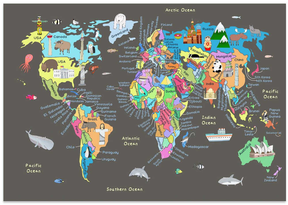 Educational Illustrated Map of the World for Kids