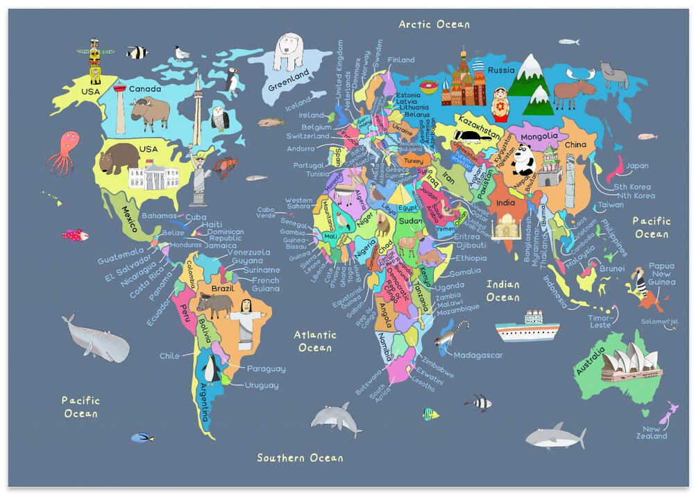 Educational Illustrated Map of the World for Kids