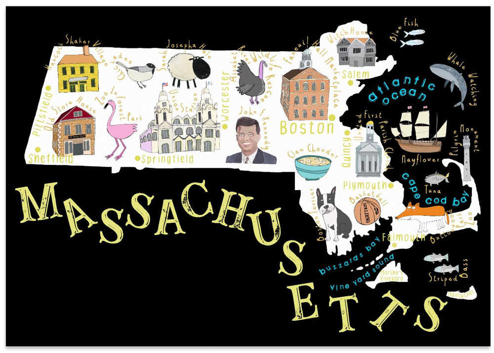 Illustrated Map of Massachusetts by Artist Carla Daly