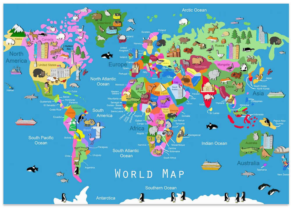 Animal World Map with Countries
