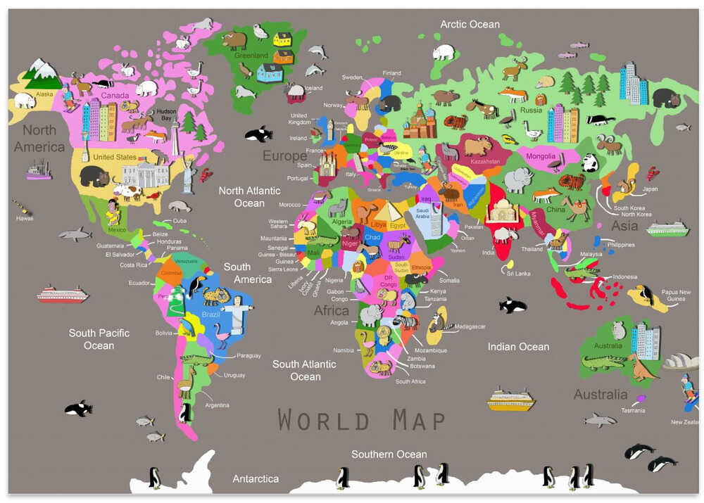 Animal World Map with Countries