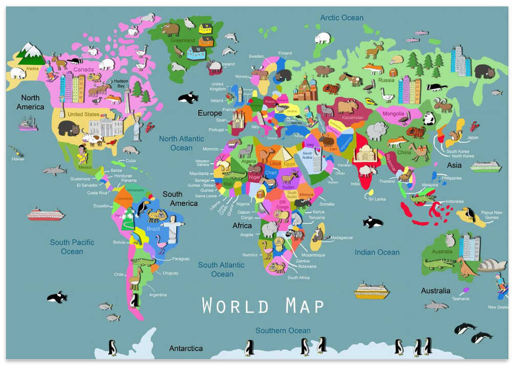 Animal World Map with Countries