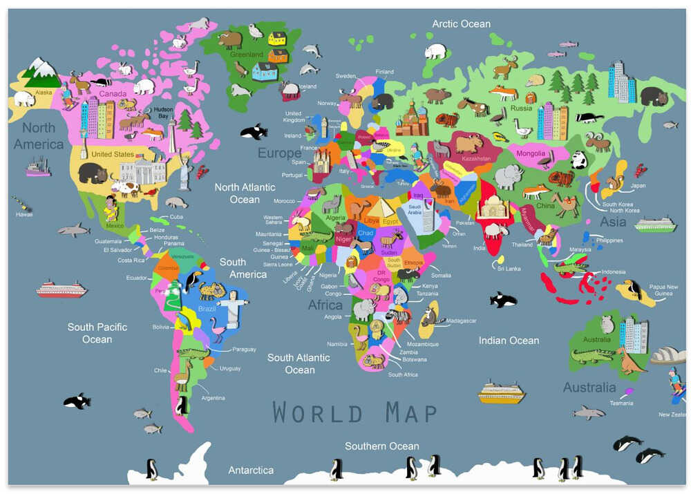 Animal World Map with Countries