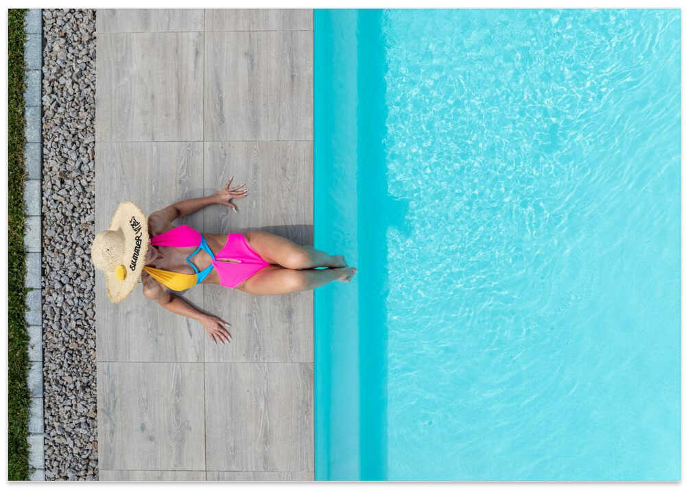 Beautiful lady on the pool