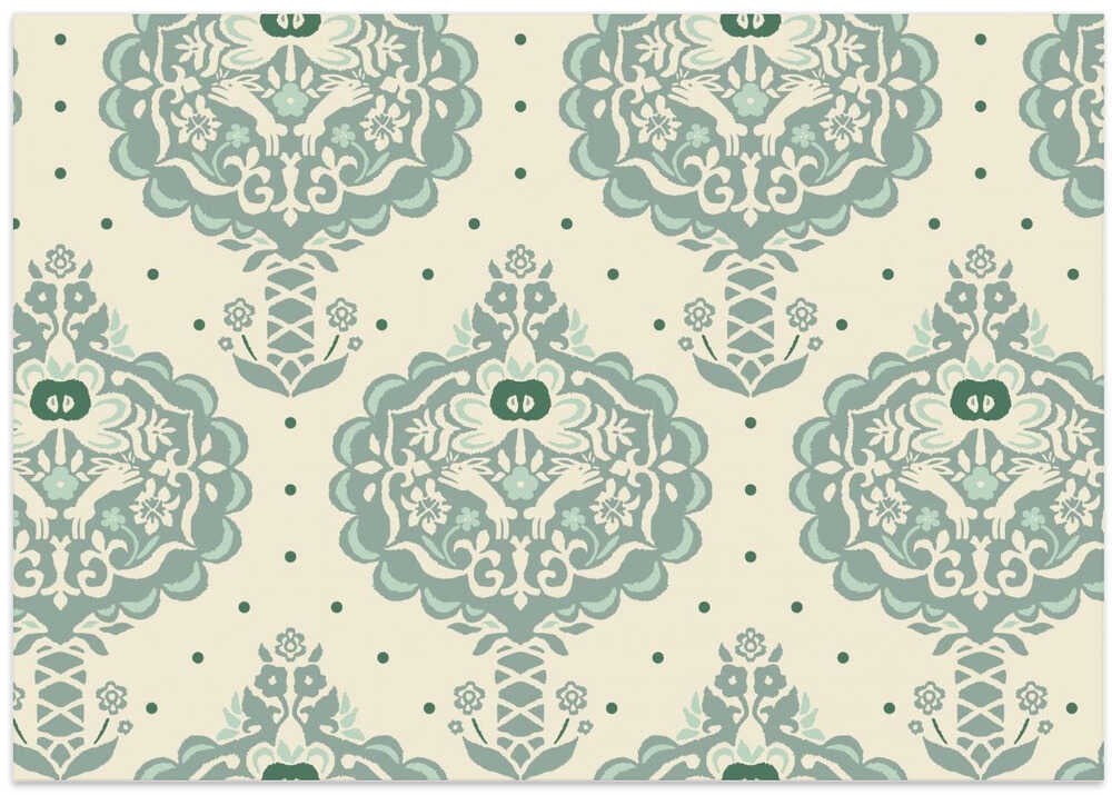 Garden Tales folksy apple trees green shades patten