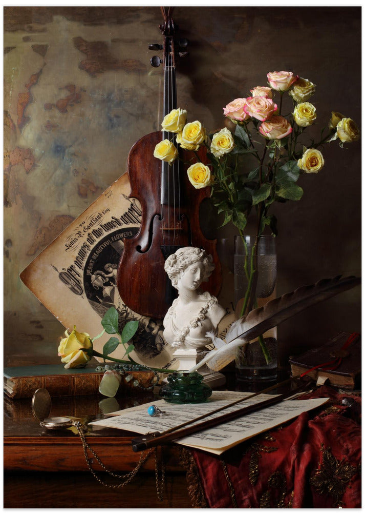 Still life with violin and bust