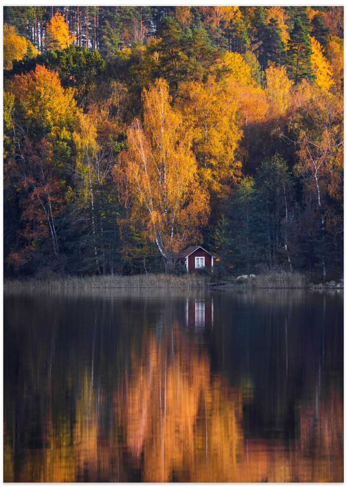 Lake house in autumn colors