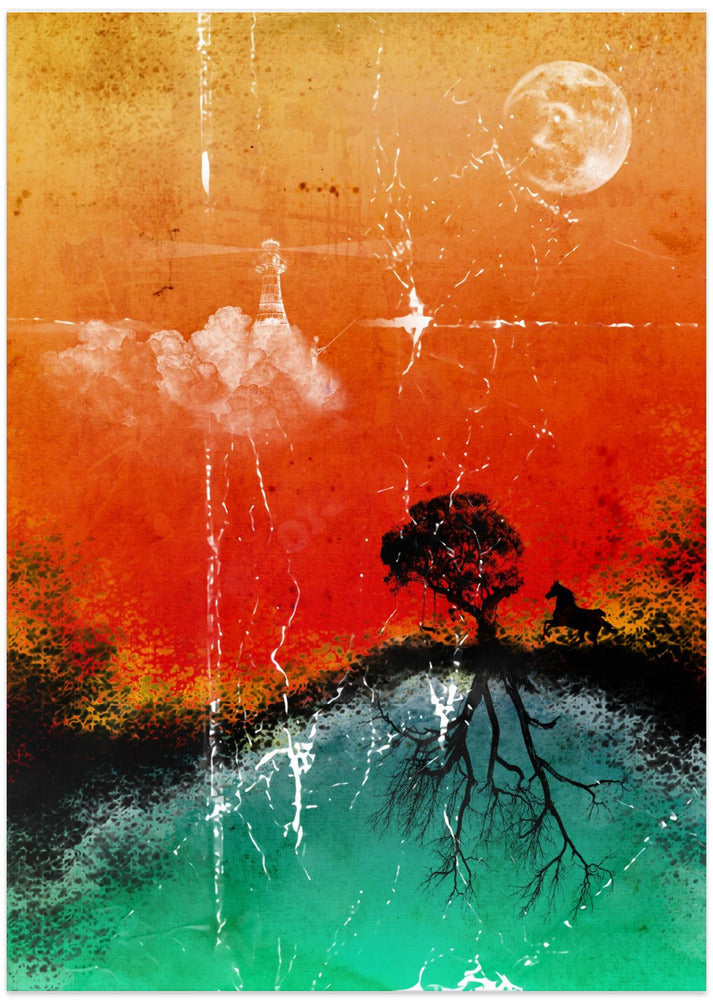 Moon, horse, tree and lighthouse