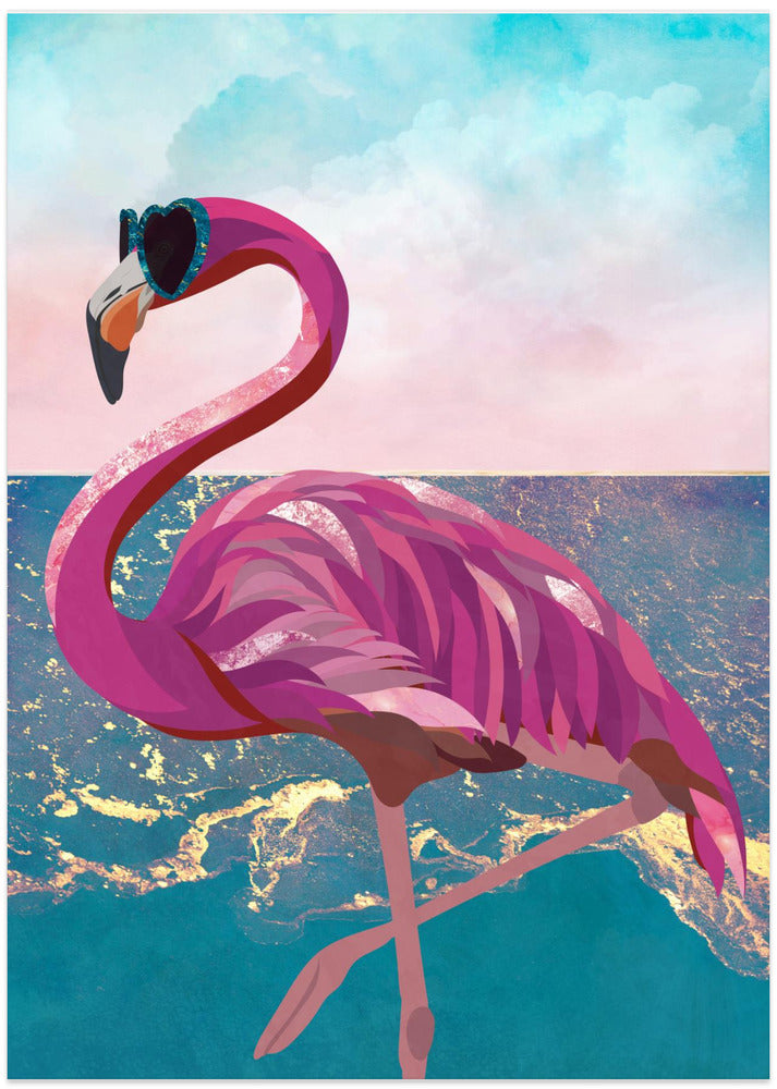 Flamingo goes to the beach