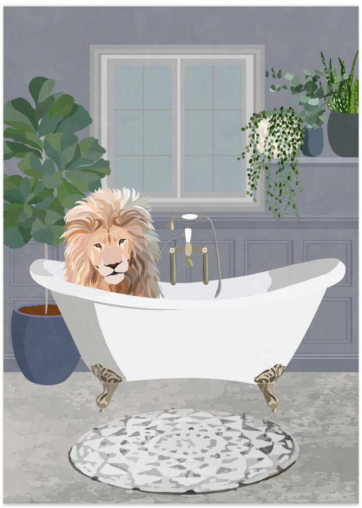 Lion takes a bath