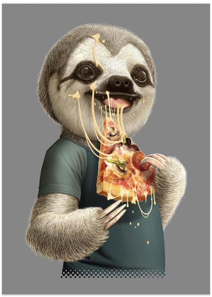 Canvas Art Print sloth eat pizza