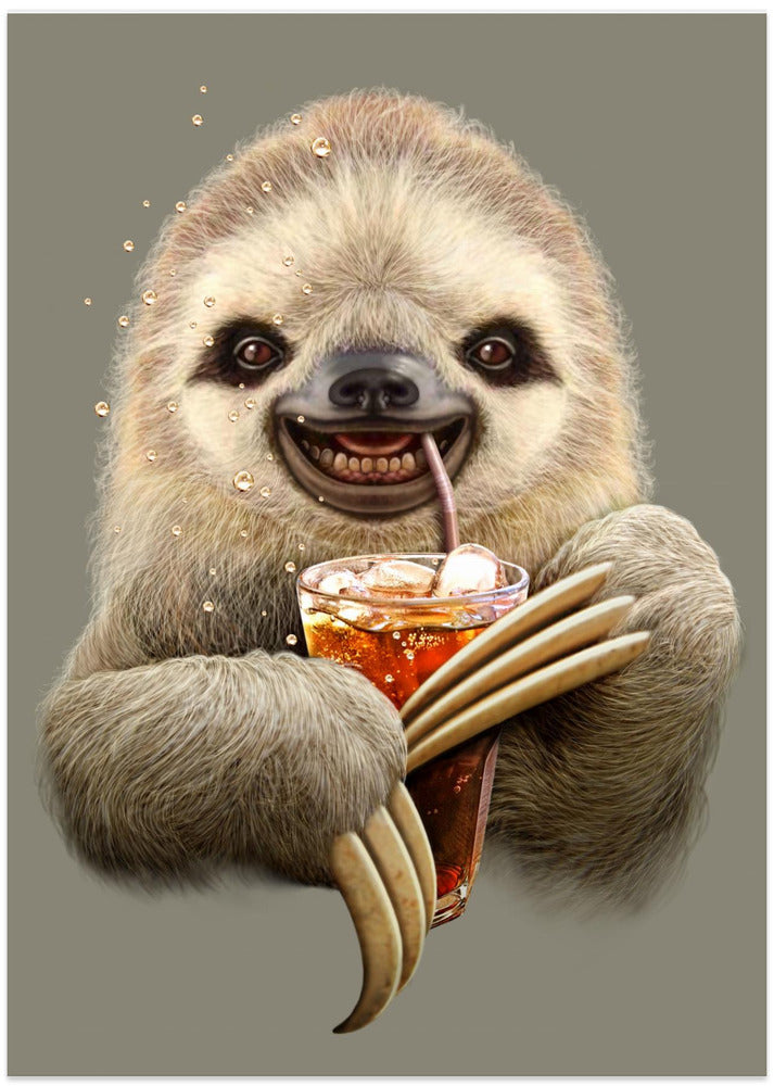 Canvas Art Print sloth and soft drink