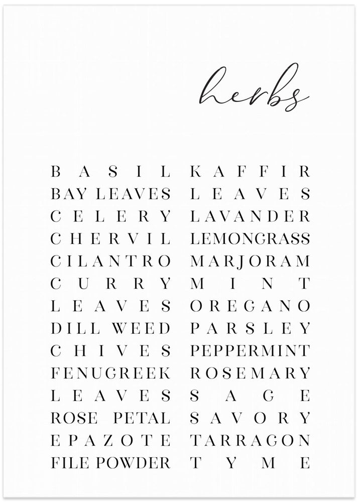 Art Prints of List of herbs