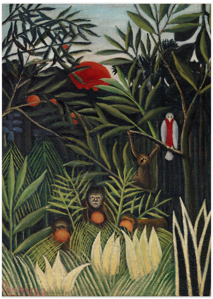 Monkeys And Parrot In The Virgin Forest