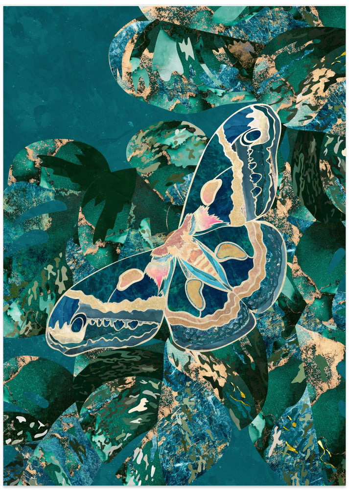 Moth and Monstera Leaves