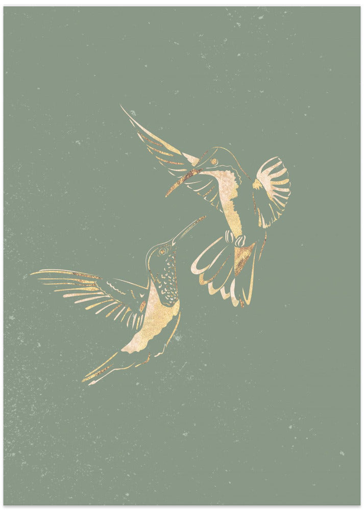 Sage Green Gold Hummingbirds