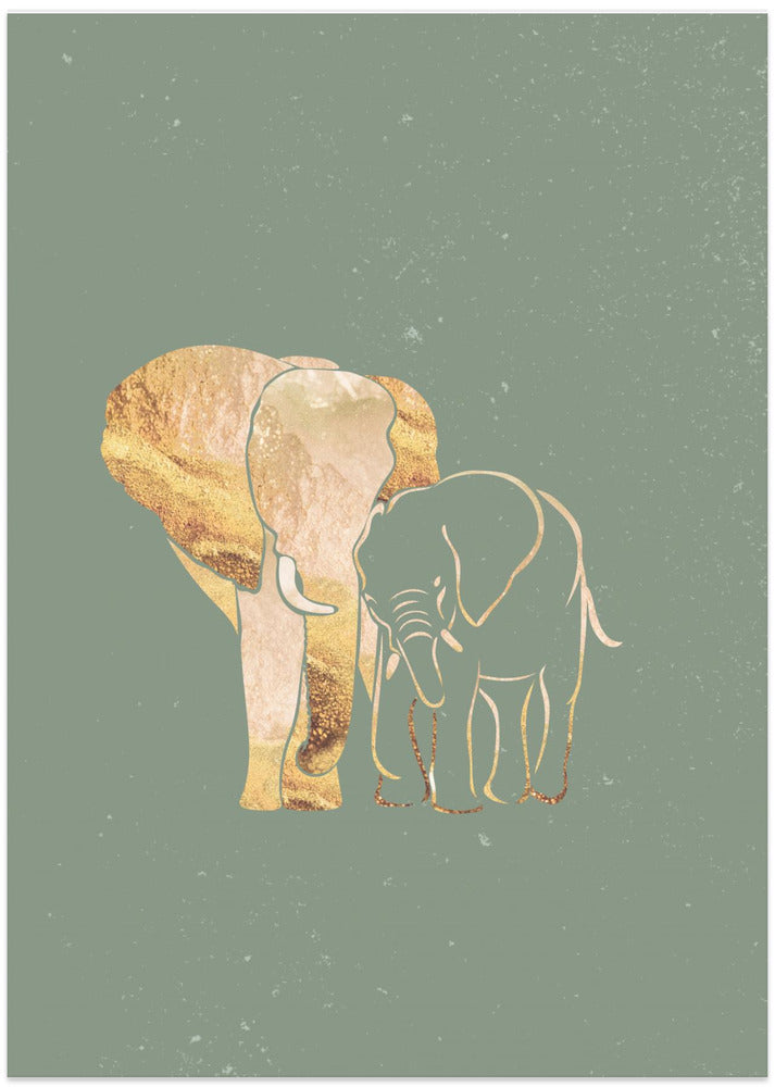 Sage Green Gold Elephants 1