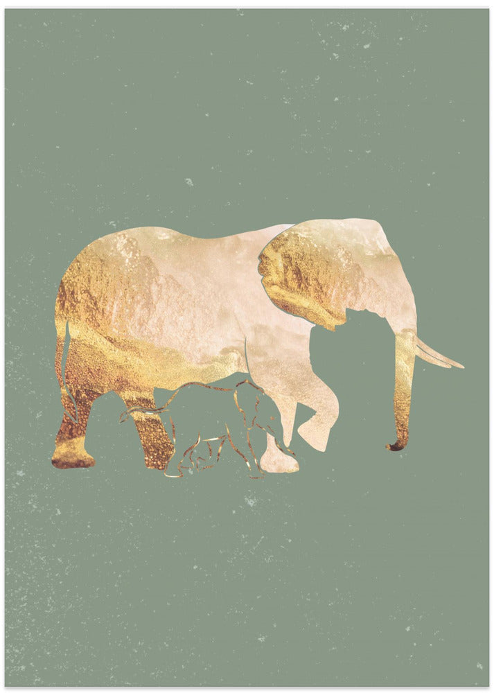 Sage Green Gold Elephants 2