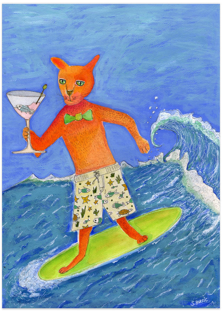 Surfing Cocktail Cat