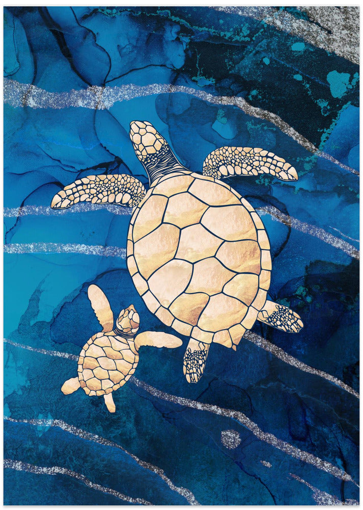 Gold turtles swimming