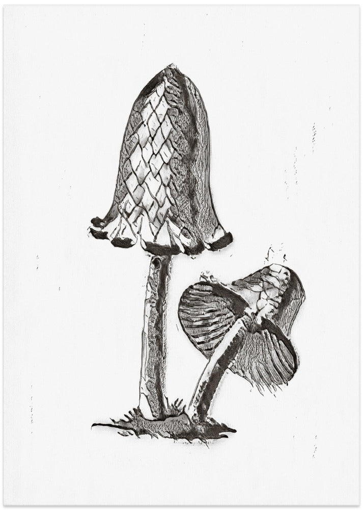 Vintage Inky Cap Edible Mushroom BW Bright
