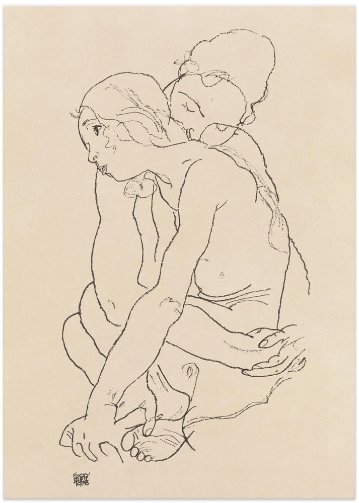 Woman and Girl Embracing 1918