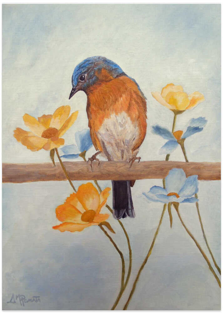Flower Peeping Eastern Bluebird