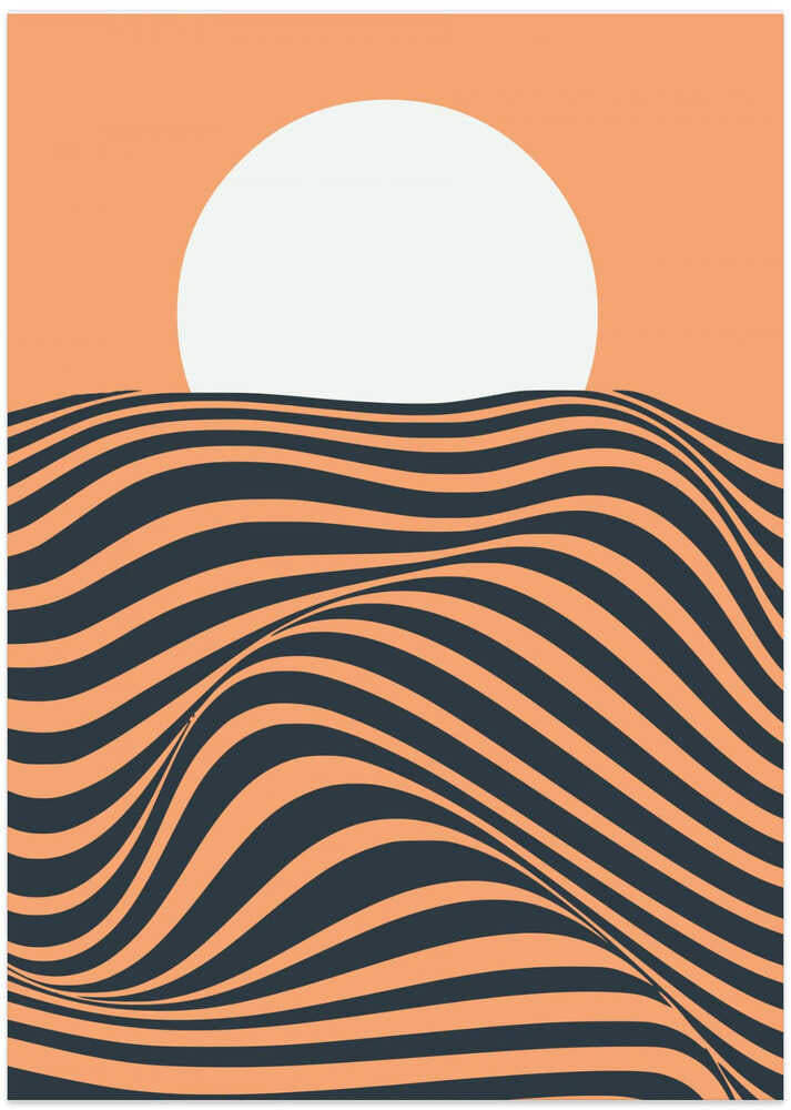Sunset With Wavy Lines And Warm Colors