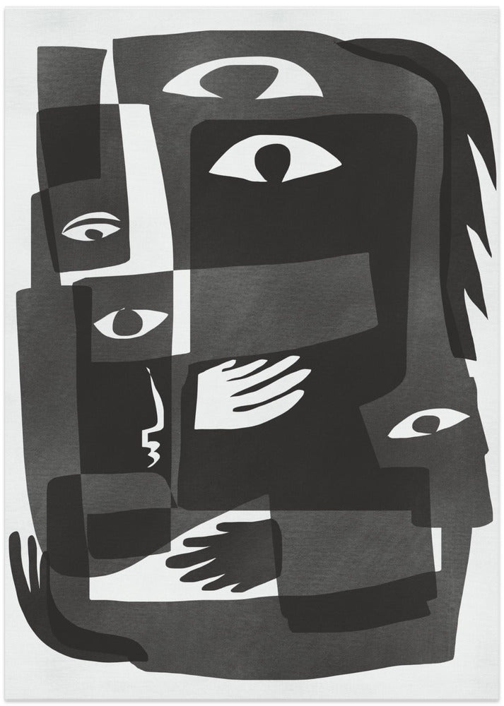 Monochrome Geometric Shapes and Stylized Eyes