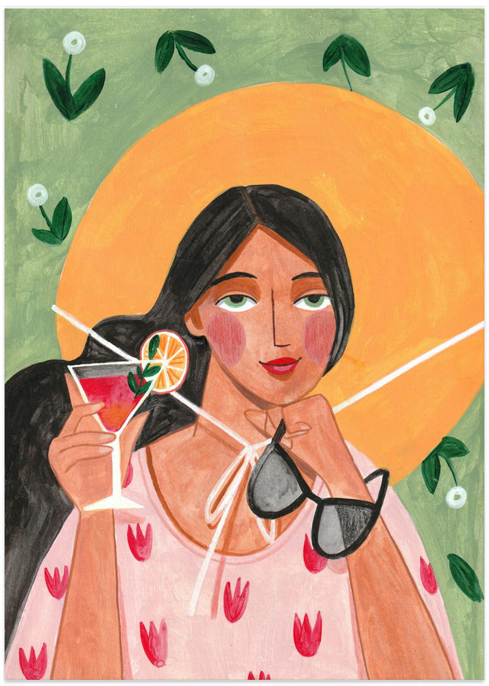 Abstract Modern Bohemian Woman with Cocktail