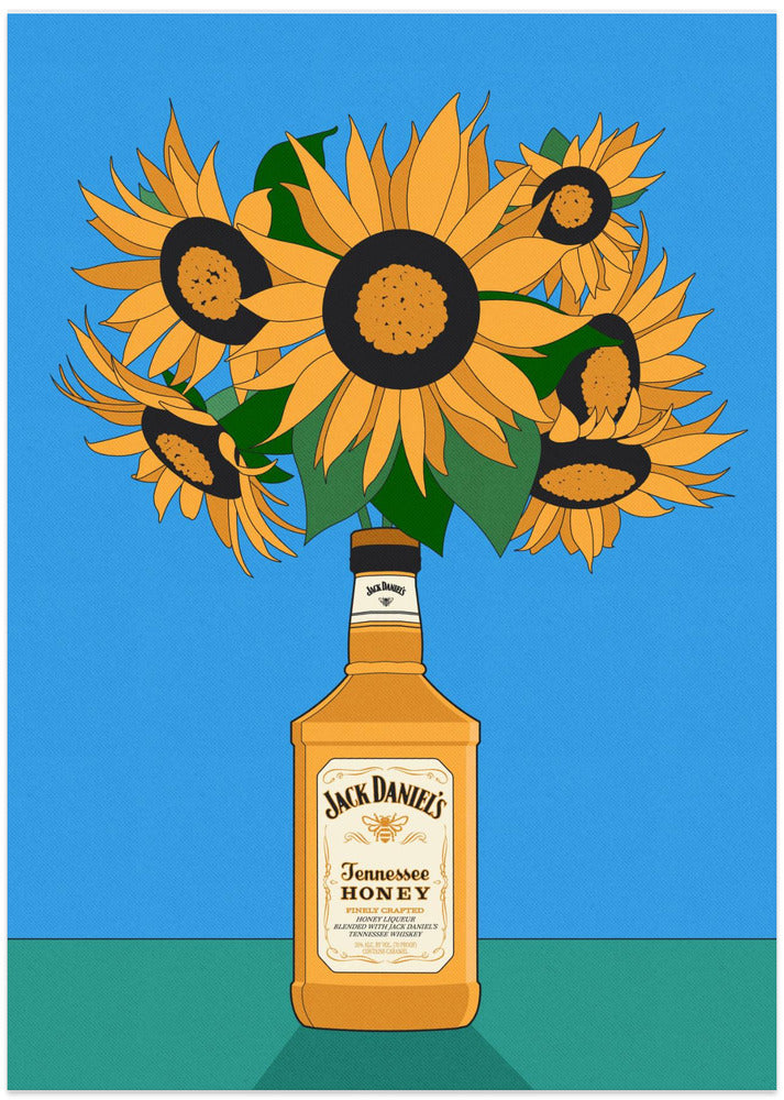 Sunflowers in Honey Whiskey Retro Illustration