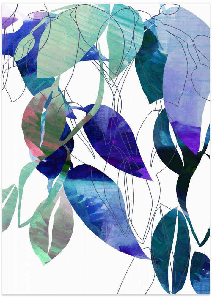 Botanical Leaf Print Art In Navy Blue 3