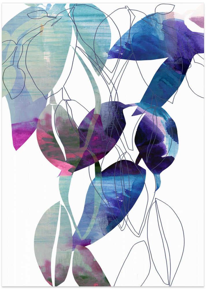 Botanical Leaf Print Art In Navy Blue 2