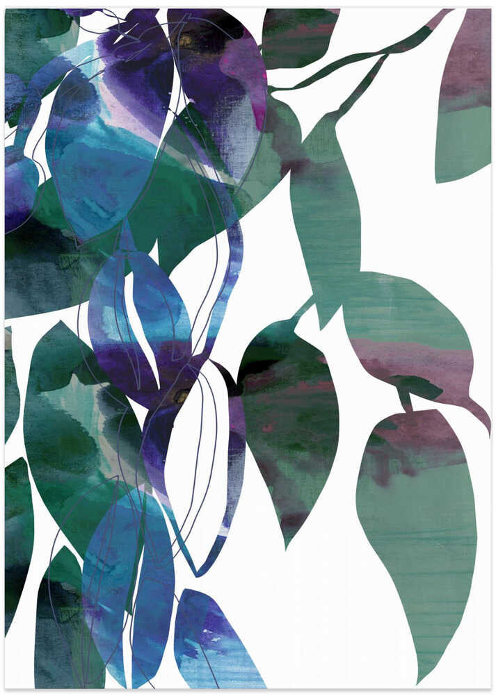 Botanical Leaf Print Art In Navy Blue 1