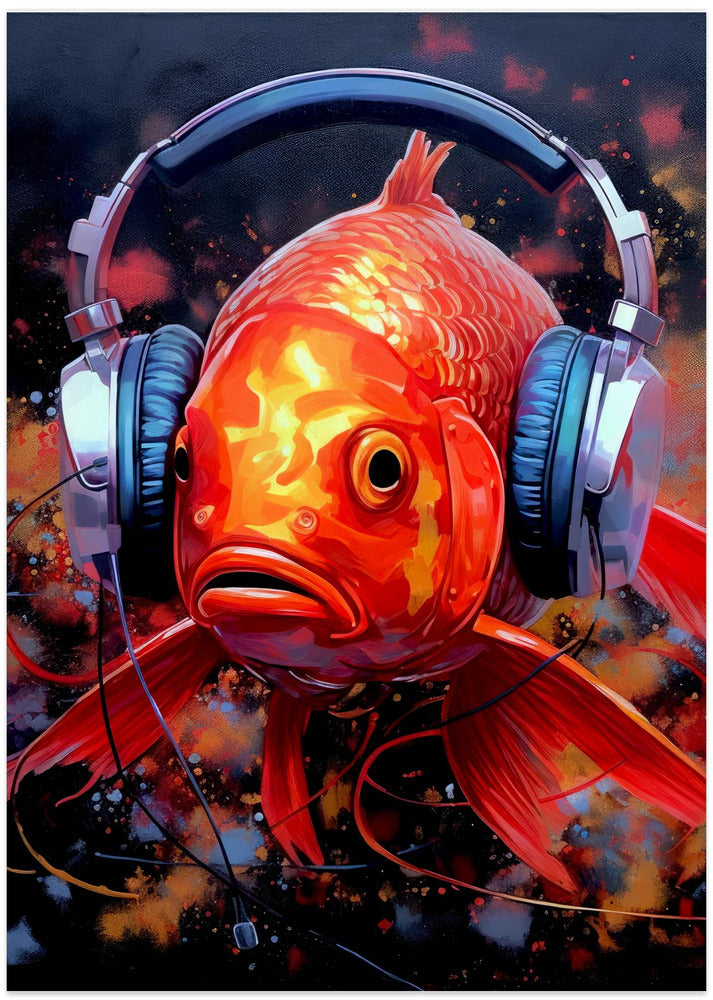 Gold Fish With Headphones animal