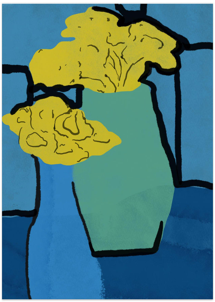 Art Prints of Blue and yellow still life arrangement