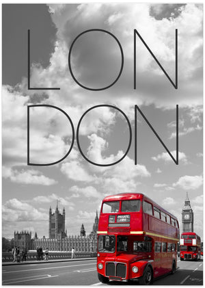 Art Prints of Red Buses in London | Text & Skyline