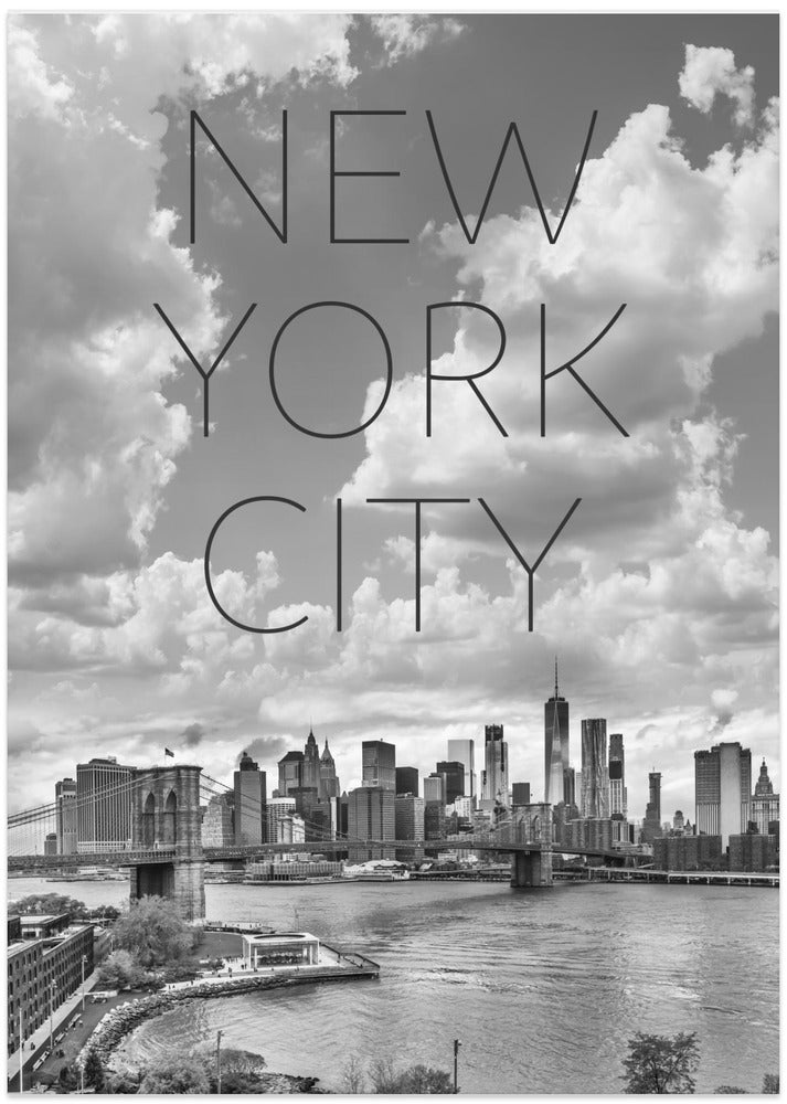 Art Prints of NYC Lower Manhattan & Brooklyn Bridge | Text & Skyline