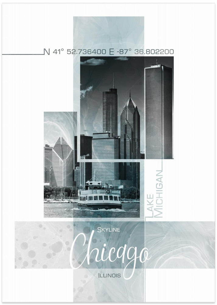 Art Prints of Poster Art CHICAGO Skyline | turquoise marble